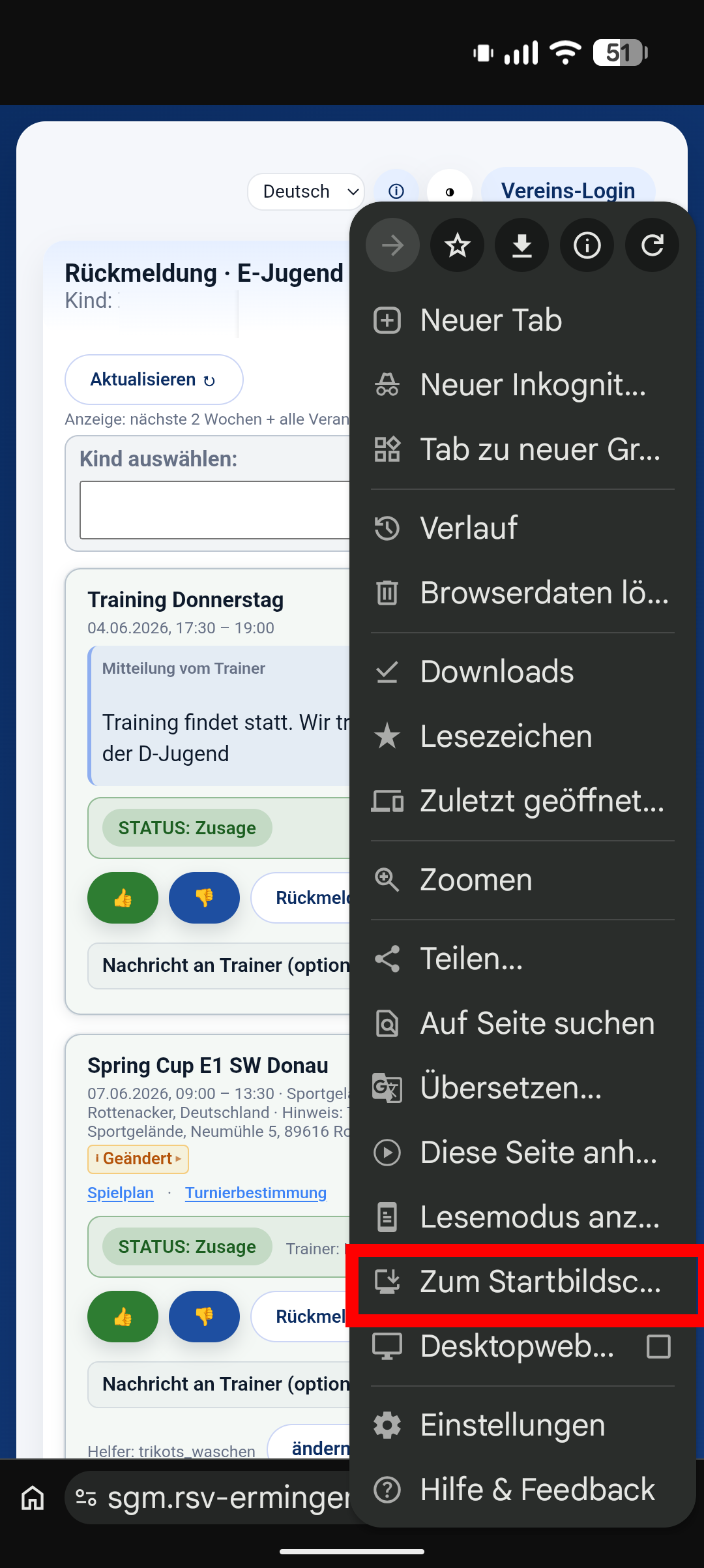 Chrome: Menü öffnen