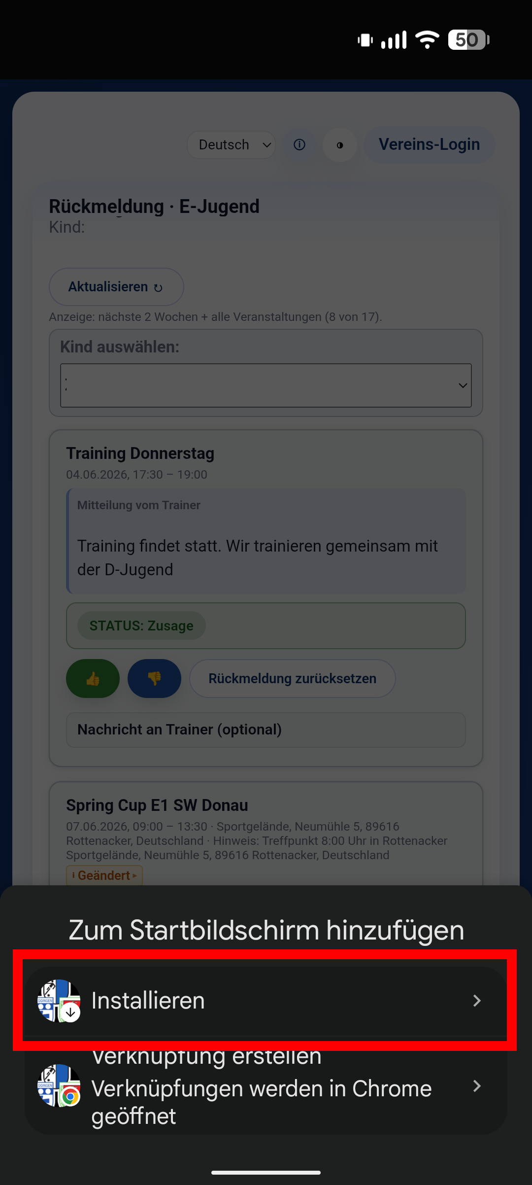 Zum Startbildschirm hinzufügen