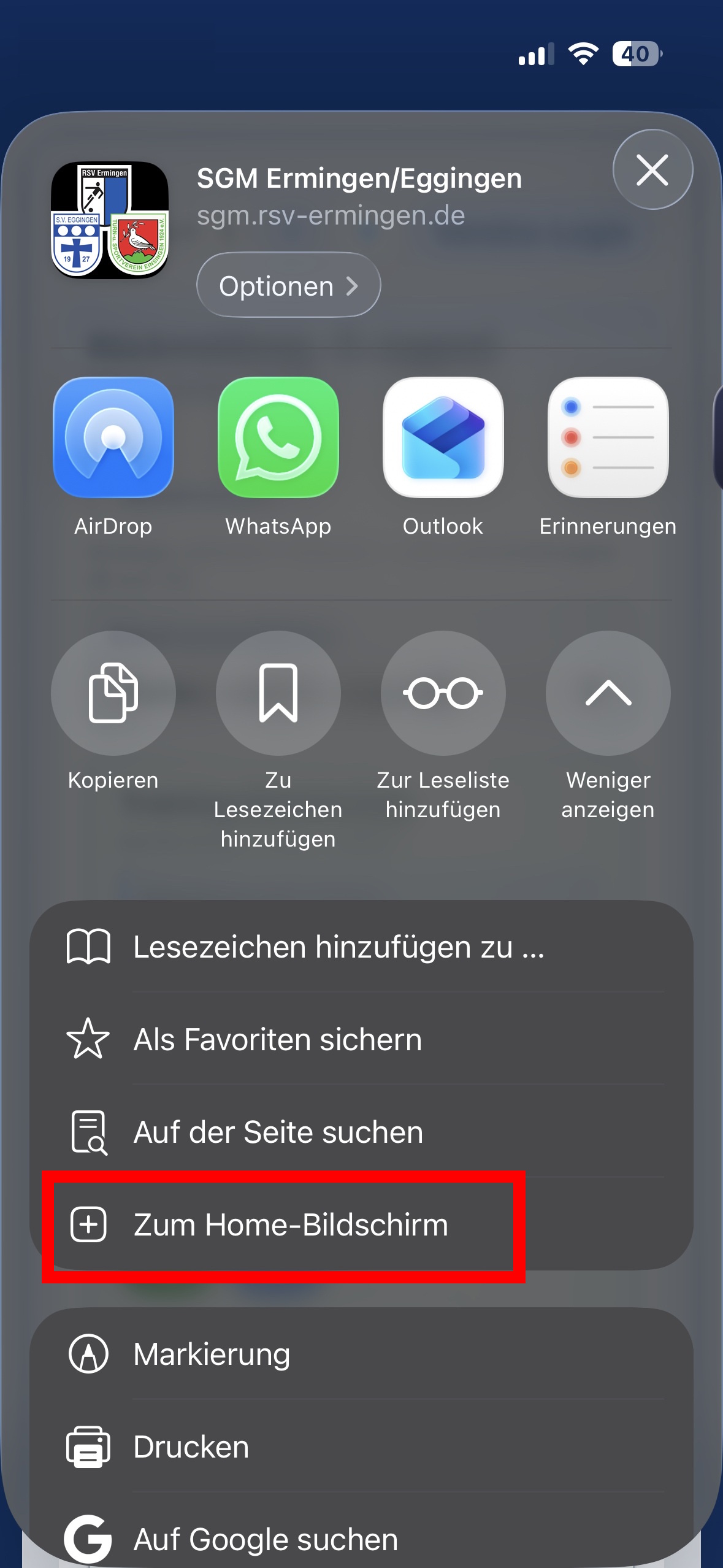 Zum Home-Bildschirm wählen