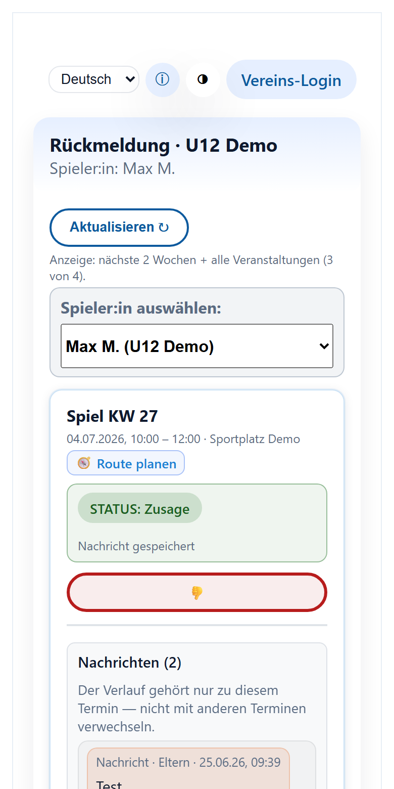 Eltern-Ansicht: Termine mit Zu- und Absage per Kind-Link